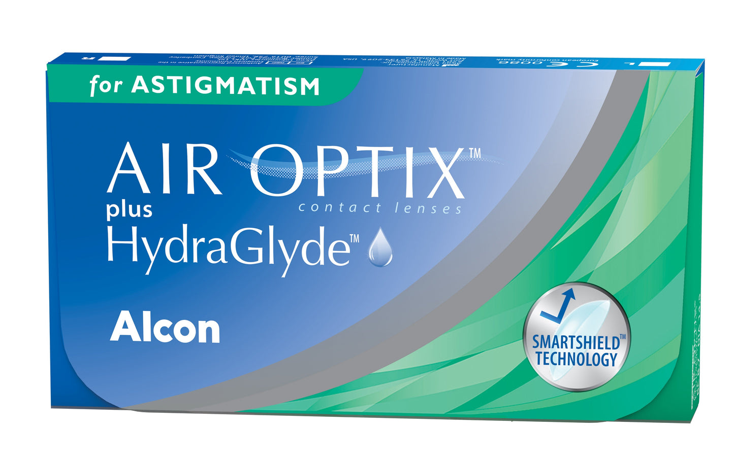 Caja de lentes de contacto AIR OPTIX plus HydraGlyde para astigmatismo de Alcon, reemplazo mensual