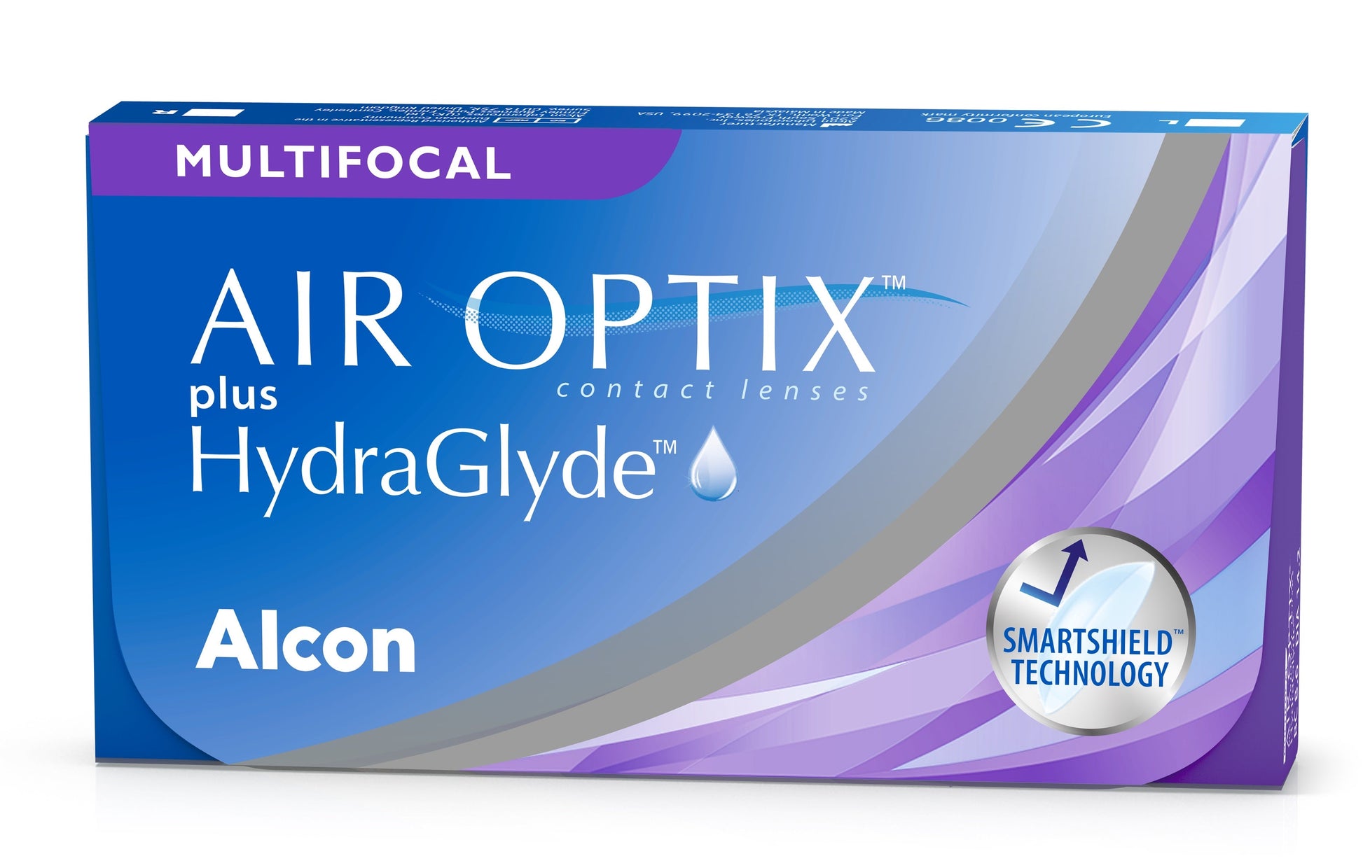 Caja de lentes de contacto AIR OPTIX plus HydraGlyde multifocal de Alcon para presbicia, reemplazo mensual