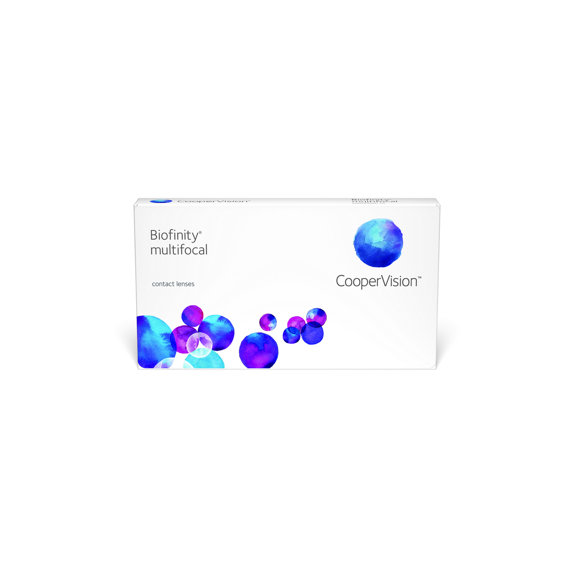 Caja de lentes de contacto Biofinity multifocal de CooperVision para presbicia, reemplazo mensual
