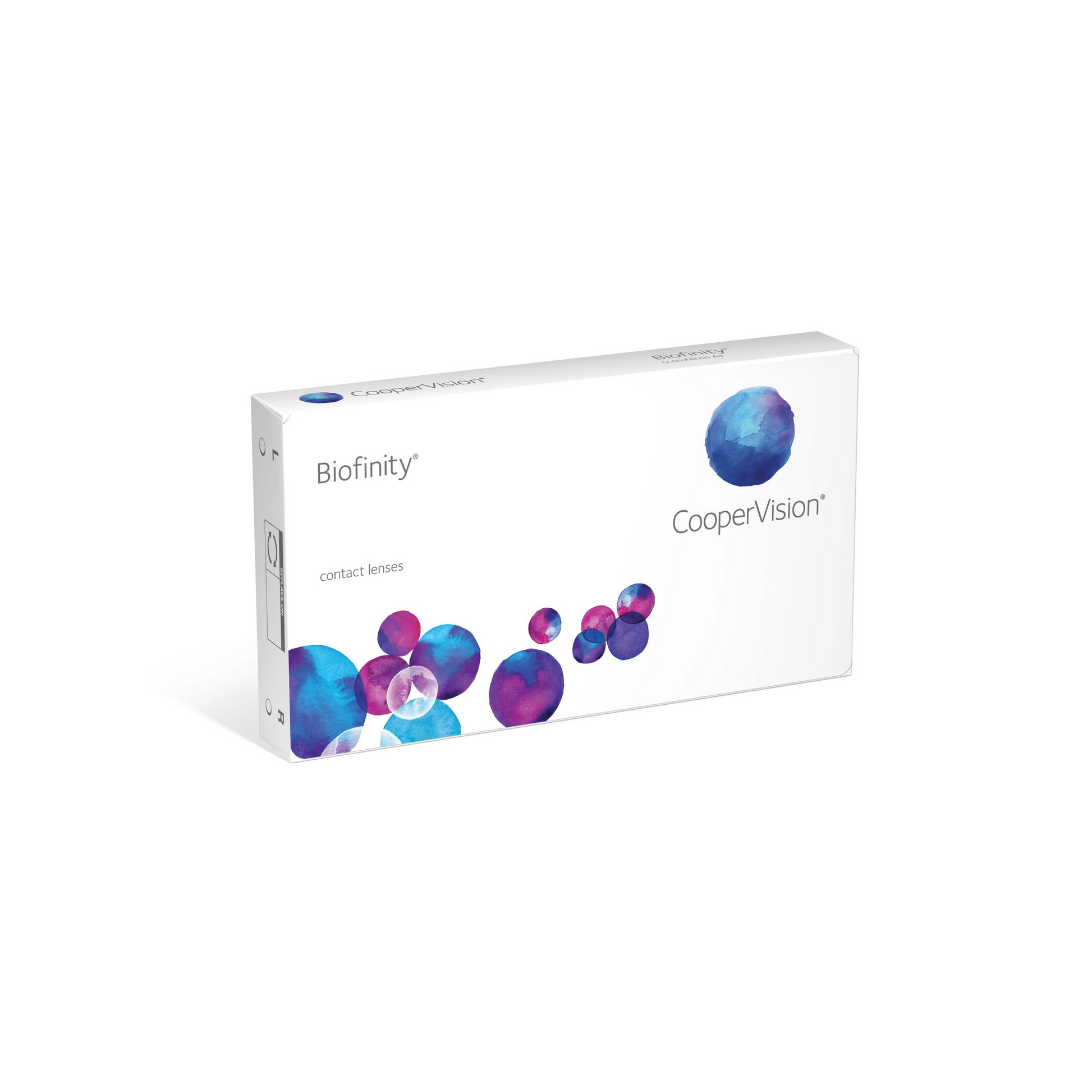 Caja de lentes de contacto Biofinity monofocal de CooperVision vista lateral derecha