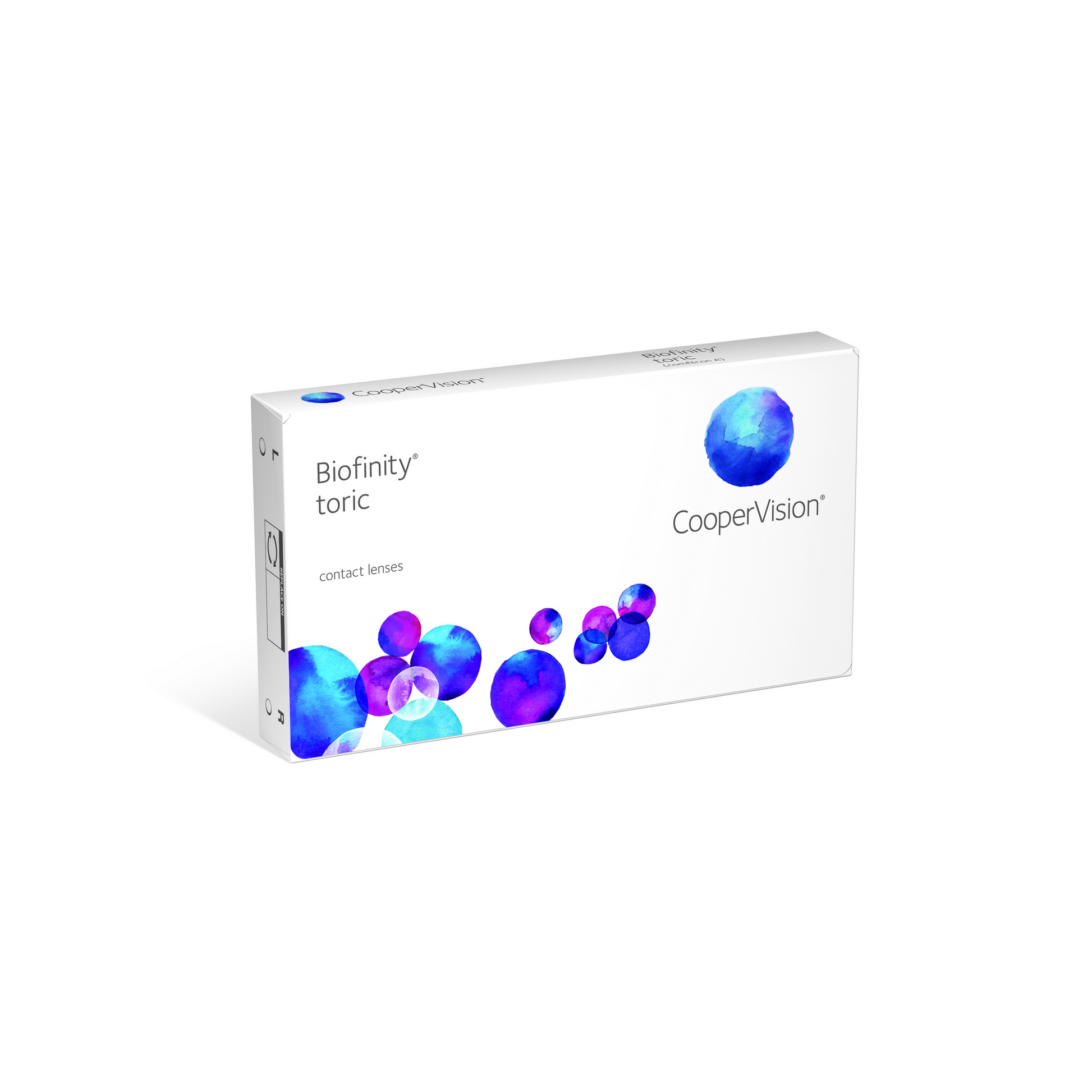 Caja de lentes de contacto Biofinity tóricos de CooperVision vista lateral derecha