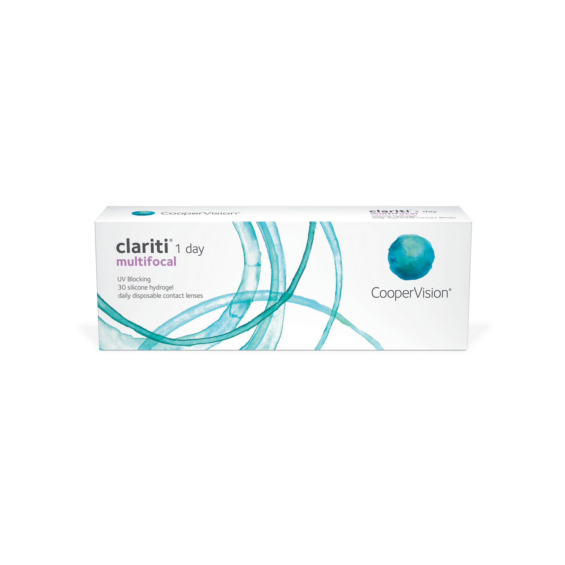 Caja de lentes de contacto Clariti 1 day multifocal de CooperVision para presbicia, 30 lentes desechables diarios