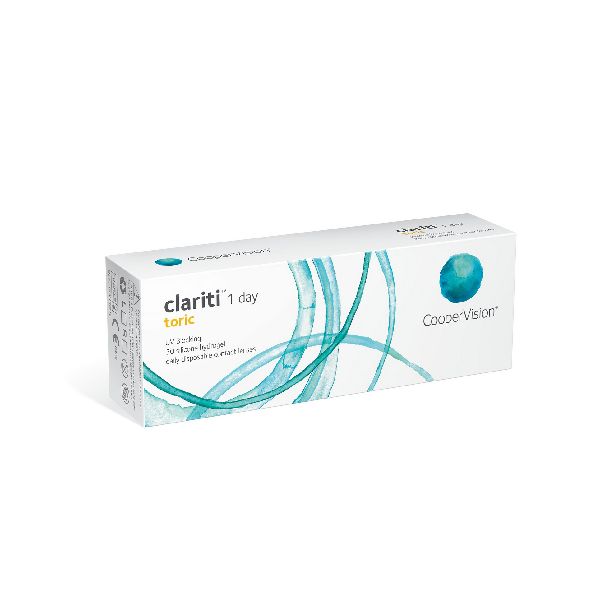 Caja de lentes de contacto Clariti 1 day tóricos de CooperVision, vista lateral
